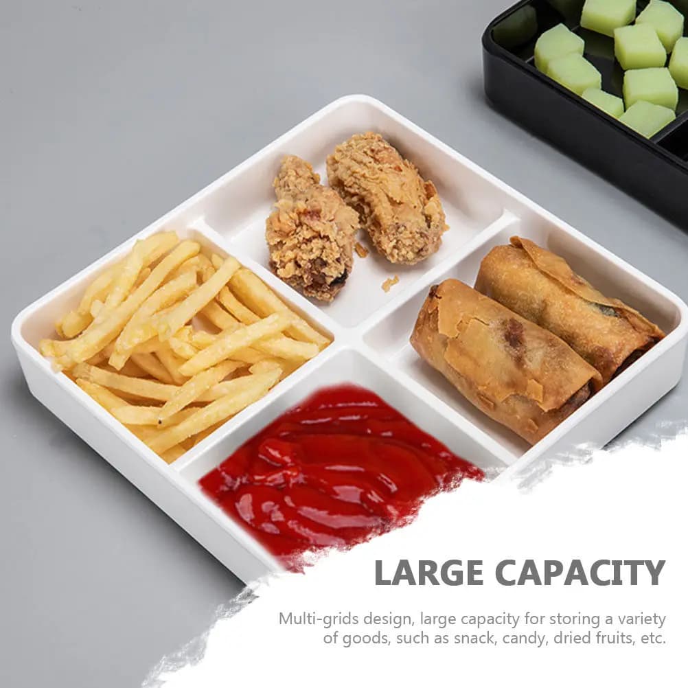 Piatto per Snack a Quattro Scomparti, Vassoio Multifunzionale per Conservazione Alimenti, per Casa, Cucina, Pranzo, Picnic, Caramelle, Frutta Secca, Piatto Diviso per Servire