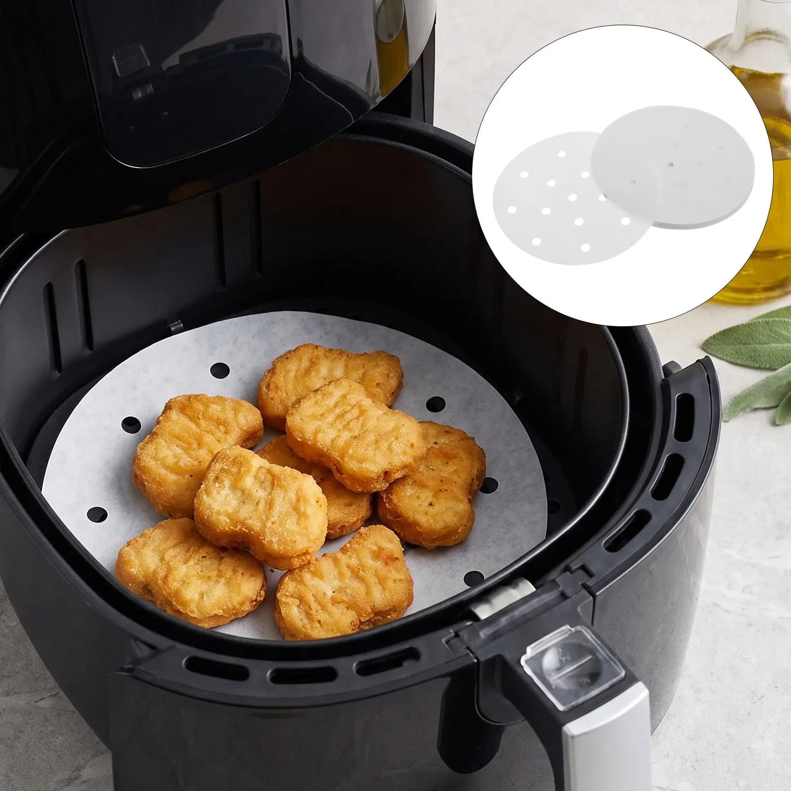300Pcs Round Steamer Paper Liners Nonstick Silicone Coated Disposable Air Fryer Basket Liners Perforated Baking Grilling