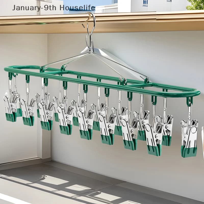 Appendiabiti per calzini in acciaio inossidabile con 18 clip Appendiabiti multifunzionale per uso domestico non contrassegnato Stendino per biancheria intima Scaffali per balcone