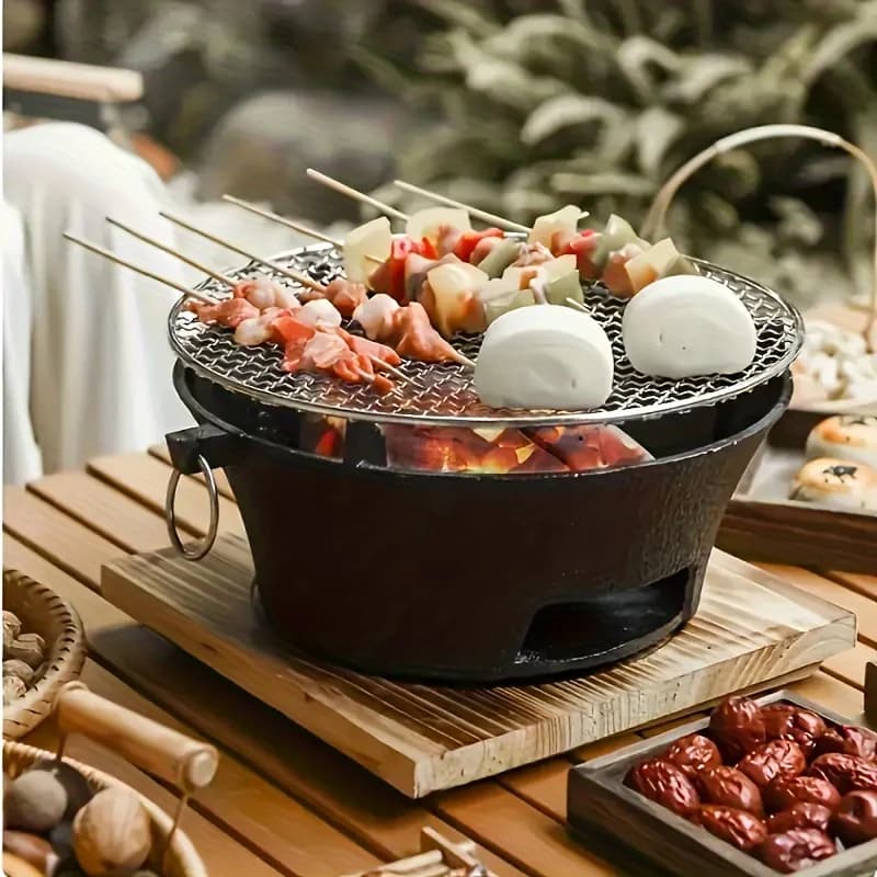 Round barbecue grill, portable camping stove, picnic grill, family camping, small table charcoal barbecue grill