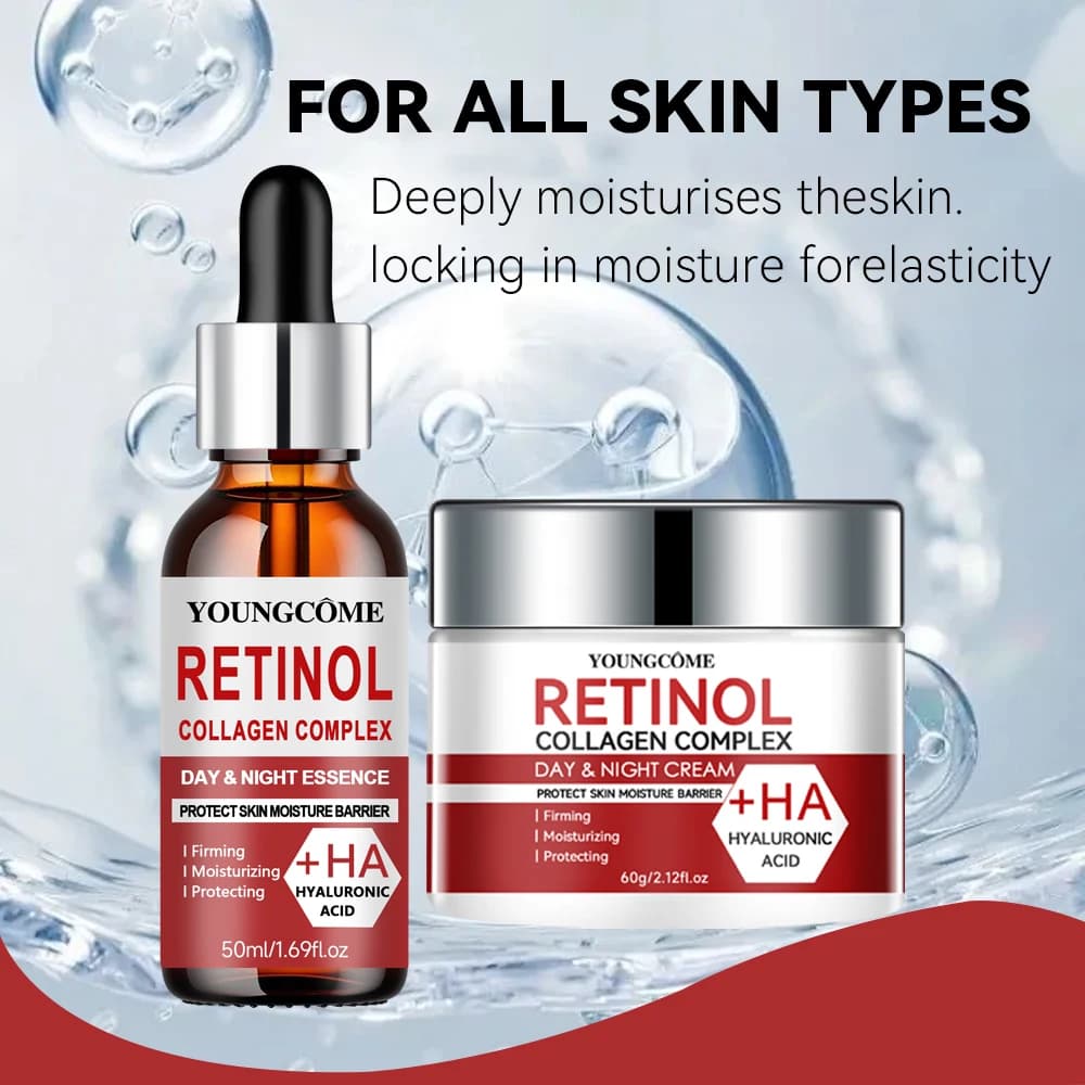 Set cream and serum moisturizing retinol with collagen and vitamin E, solid and nourishing skin, delicate and not irritating