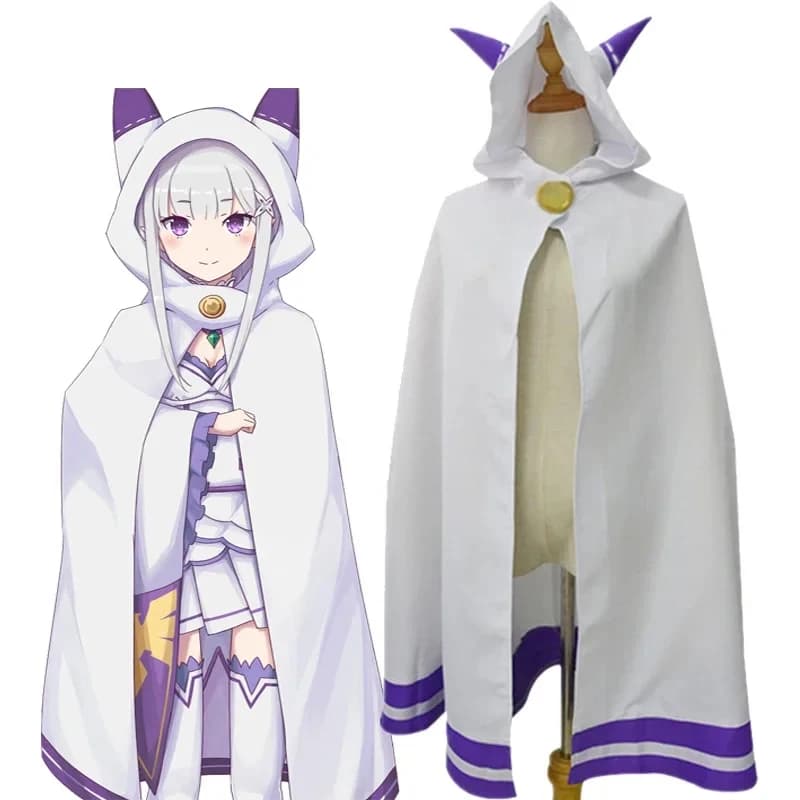 ABC123Anime RE: Life In A Different World From Zero - Mantello con orecchie di Emilia per donne e ragazze, mantello casual per Halloween e Carnevale, 3'f.5;j.8