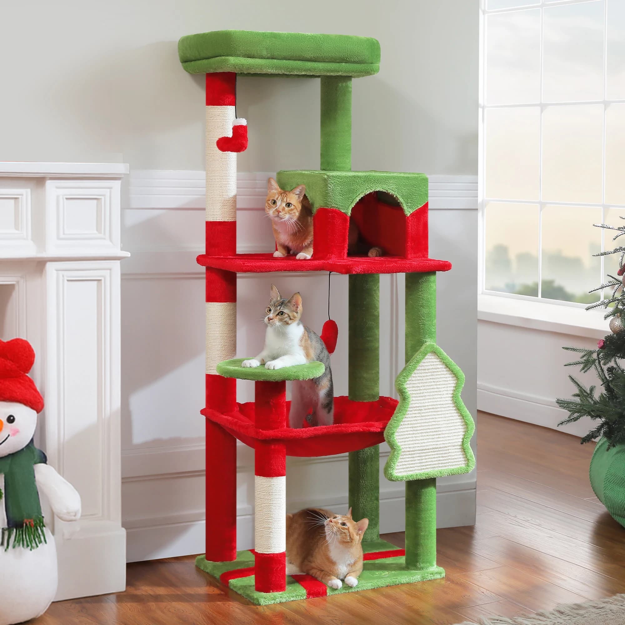 Albero per gatti di Natale per gatti da interni Torre per gatti alta multilivello con tiragraffi in sisal Amaca super grande Accogliente giocattoli per gatti condominio