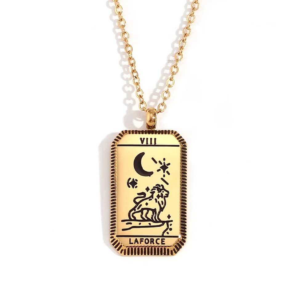 Stainless Steel Square Tarot Cards Pendant Necklace Women Fashion Accessory Party All Occasion Jewelry