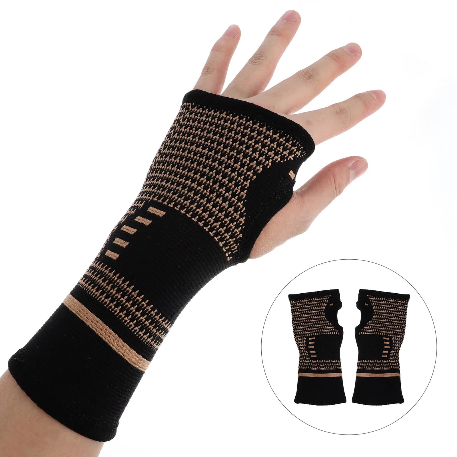 1 Paio di Manicotti per Polso, Supporto per Polso in Rame e Nylon, Protezione Sportiva per Uomini e Donne, Nero, Flessibile e Assorbente
