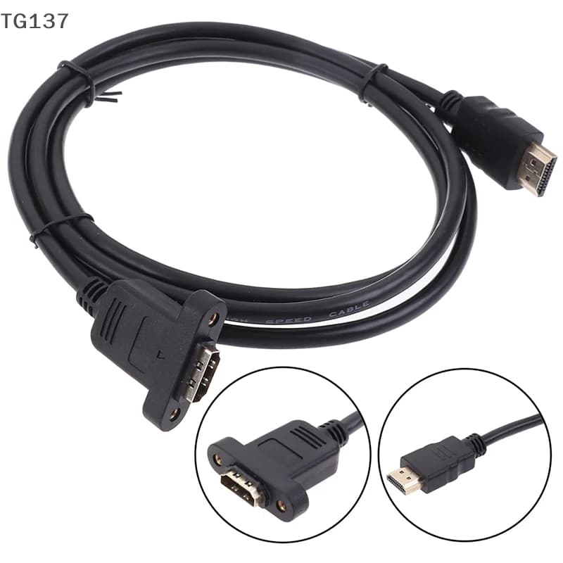 1-piece male to female gold plated HDMI extension cable with screw panel mounting cable