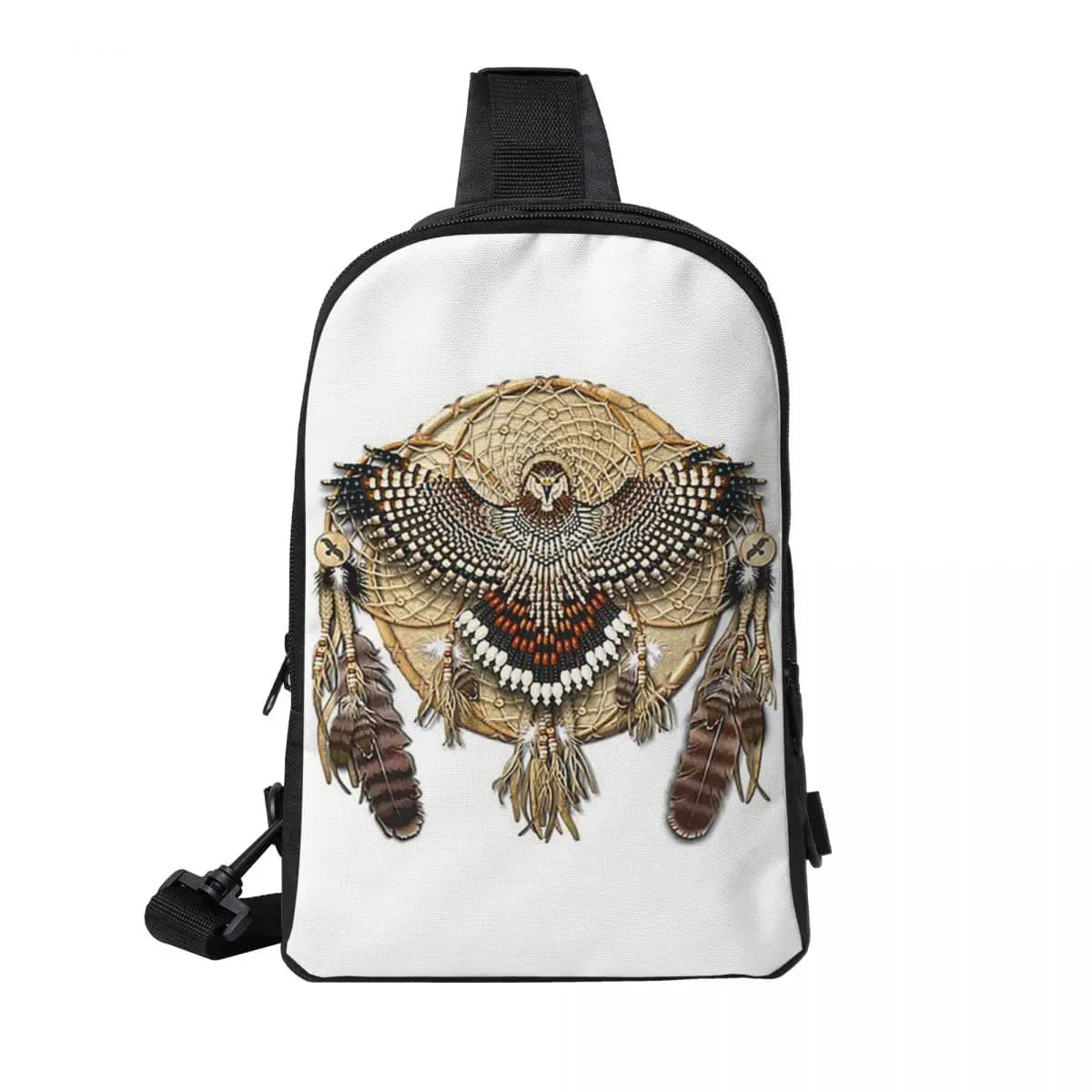 Red-Tail Hawk Dreamcatcher Mandala Chest Bag Men Sling Crossbody Backpack Chest Bag Traveling Hiking Daypack Shoulder Bag