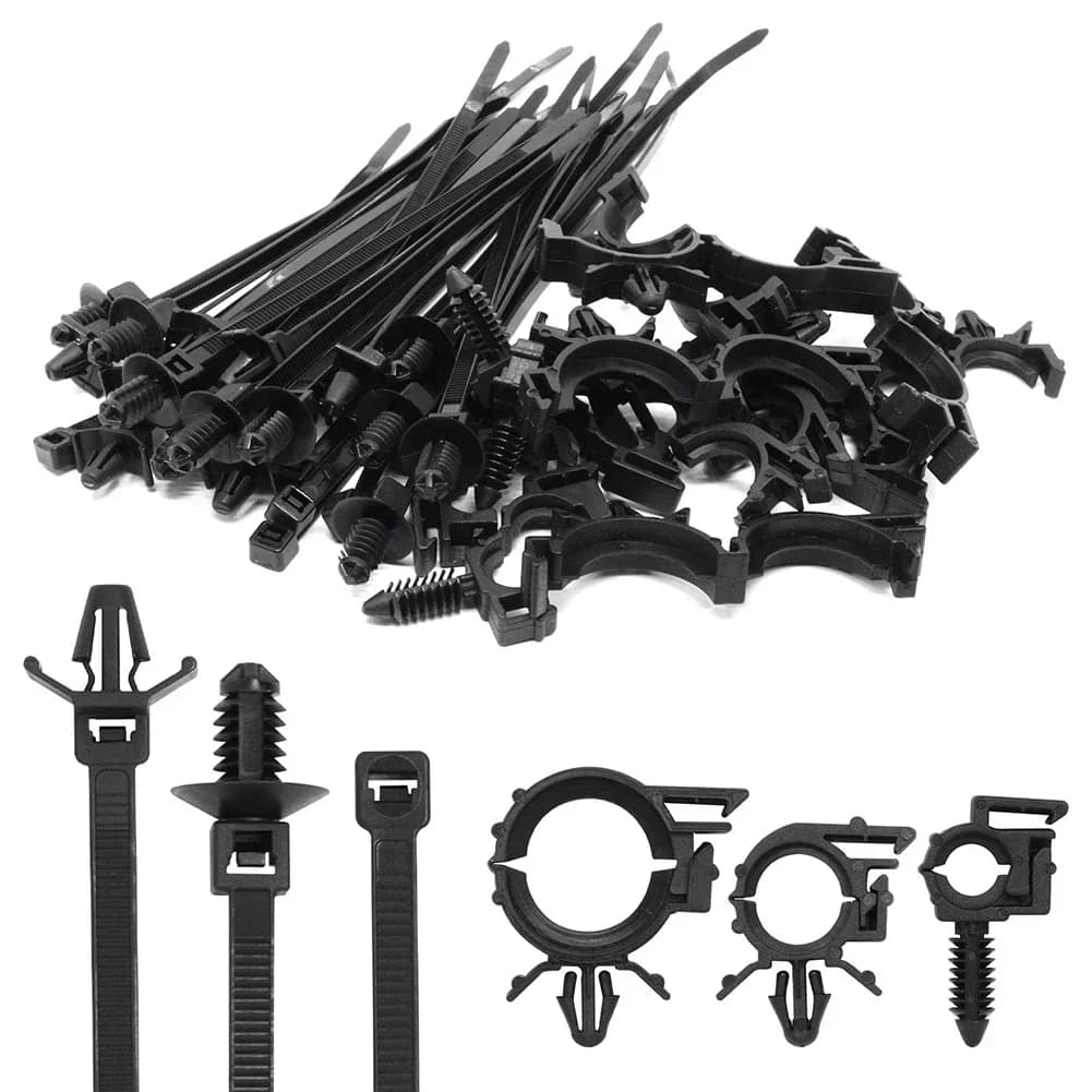 45Pcs Universal car Wire Harness Fastener Clamp Clips Cable Push Mount Cable Zip Tie With Car Wire Routing Clips Screw Zip Ties