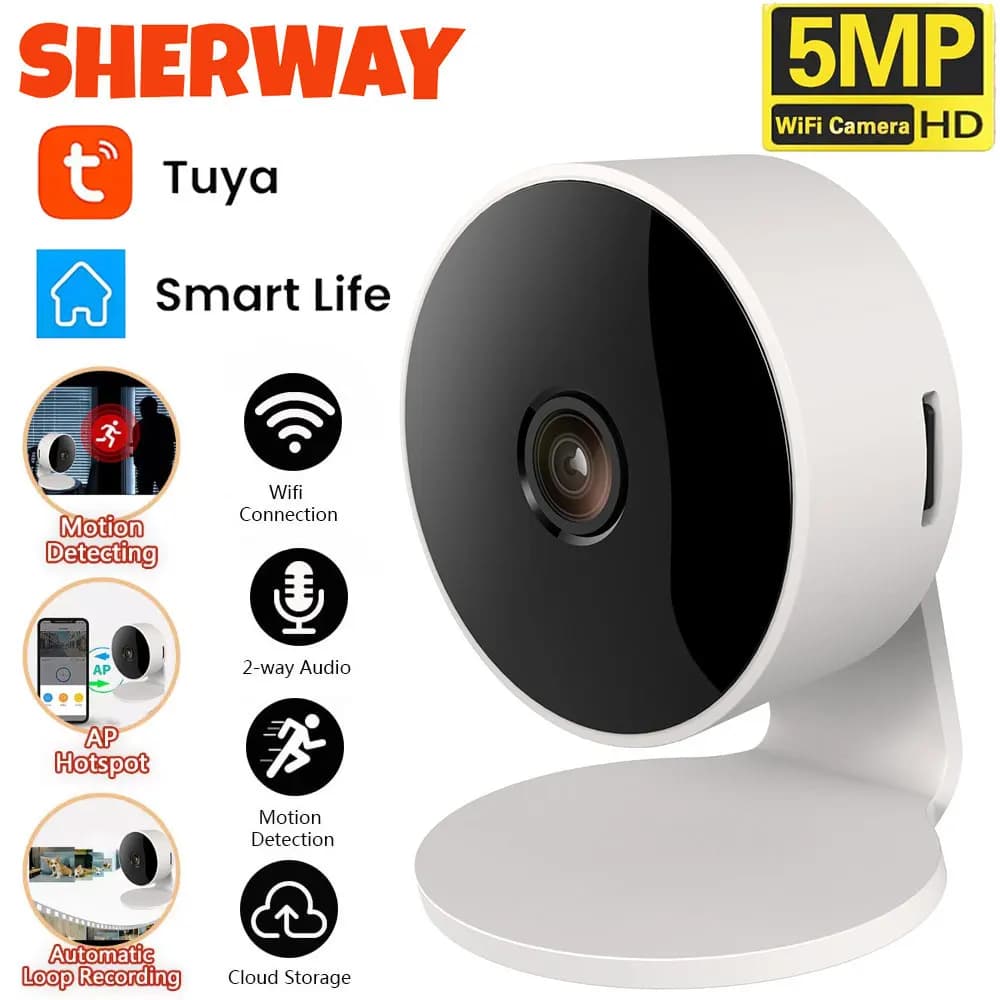 Tuya WiFi IP Camera Indoor 5MP Baby Monitor Bidirezionale Talk Cam Motion Detection 1080P IR Visione notturna Video sorveglianza di sicurezza