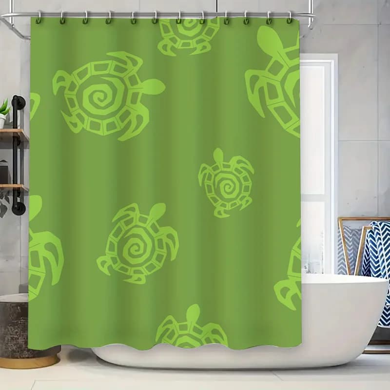 Tenda da doccia con stampa tartaruga verde per arredamento bagno, tessuto in poliestere impermeabile, articolo per decorazioni per la casa con anelli a gancio (dimensioni: 72x84 pollici)