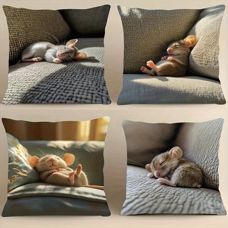 4Pcs Mouse Pillow Covers 45x45cm Double-sided Printed Sleeping Rat Cushion Cases Cute Animal Home Decor Throw Pillows No Insert