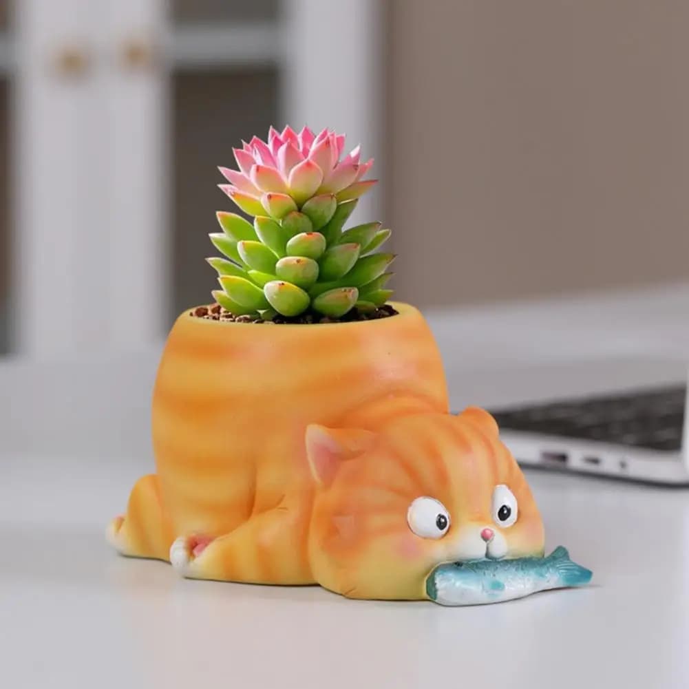 Sympathetic pots for oily plants for dogs and cats, resin planter with drainage hole, animal flower pot for oily plants, home office desk decoration