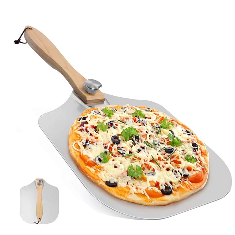 Buccia per pizza in alluminio da 12 pollici con manico in legno pieghevole per cuocere il pane della pizza fatto in casa