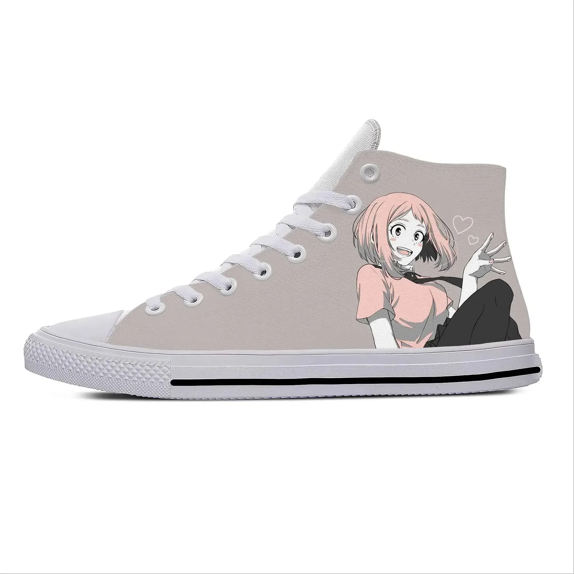 Hot Anime Cartoon My Hero Academia Uraraka Ochako Casual Cloth Shoes High Top Lightweight Breathable 3D Print Men Women Sneakers