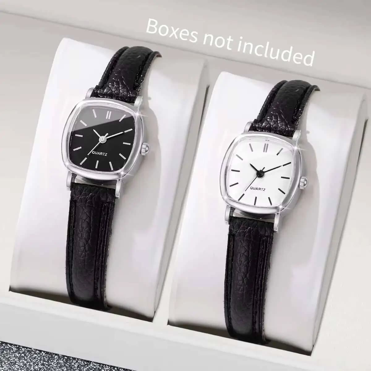 2 pcs. of fashionable women's watch set simple quartz watch with leather strap with small dial for women's watch Reloj Mujer (without box)