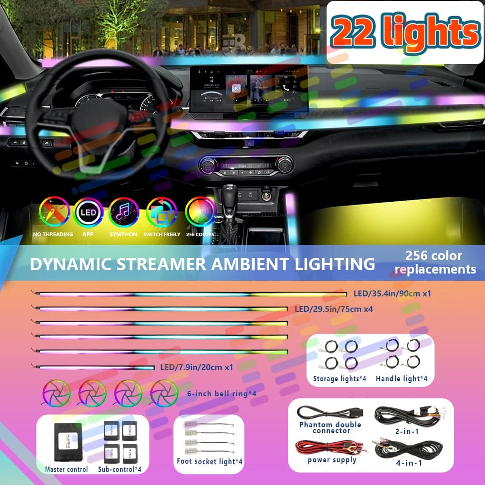 Universal Symphony Rainbow LED Car Environment Light RGB Neon Full Color Streamer striscia acrilica Interior Atmosphere Light APP