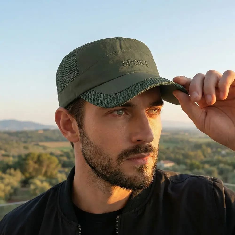 Adjustable Versatile Hat with Flat visor, Breathable, Casual, Net, Solar Protection, Quick Drying Polyester, for Fishing