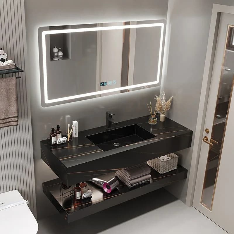 @ # Mobile Bagno Moderno Sospeso con Specchio Intelligente e Lavabo Integrato, Eco-Sostenibile e Durevole per Appartamento