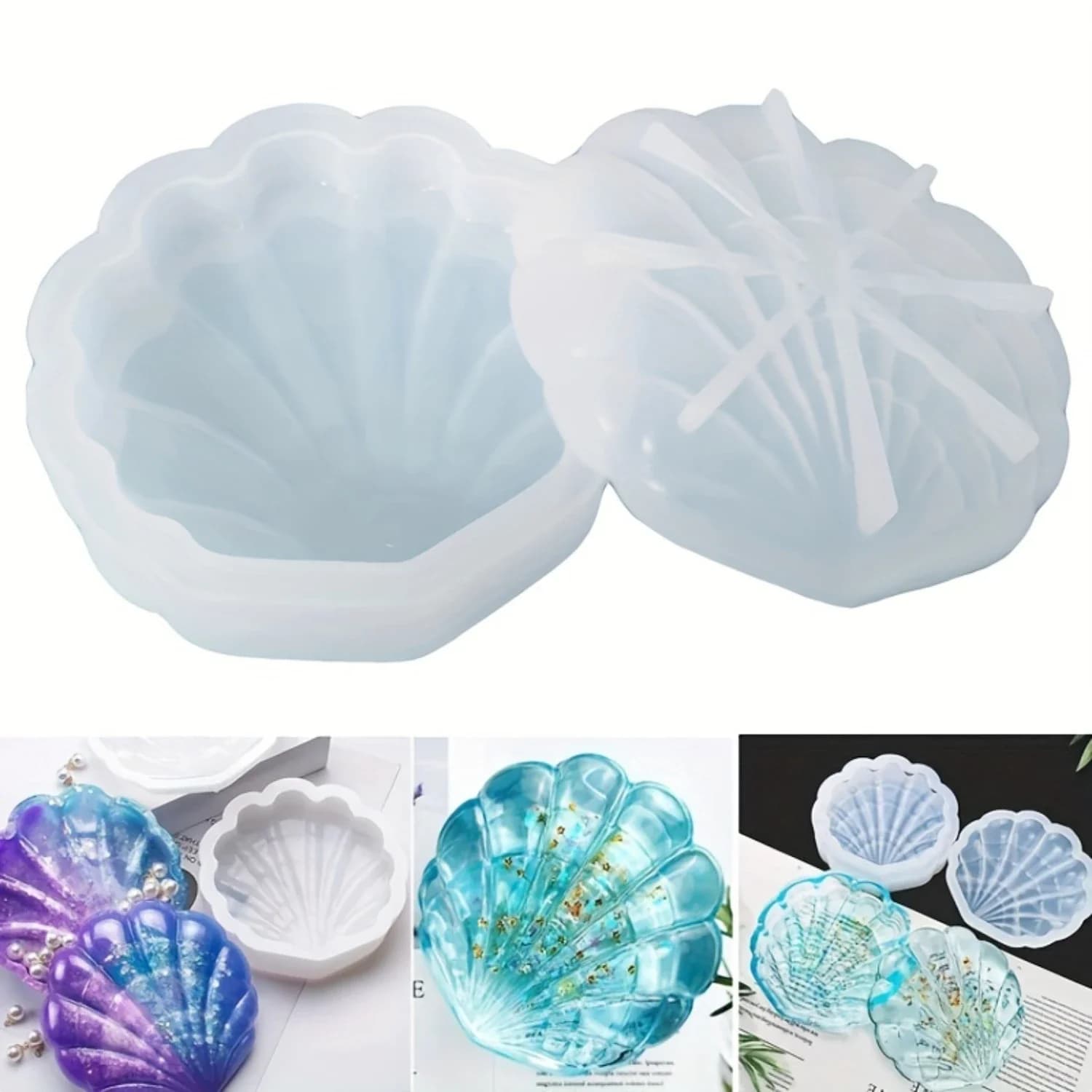 Set di Stampi in Silicone per Scatola a Forma di Conchiglia in Resina con Coperchio, per Creazione di Gioielli - Stampi in Resina Epossidica per Artigianato e Ornamenti
