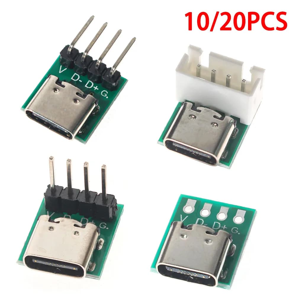 USB 3.1 Type C 16 Pin Connector Kit, PCB Adapter for Data Transfer Cables, 10/20 Pieces