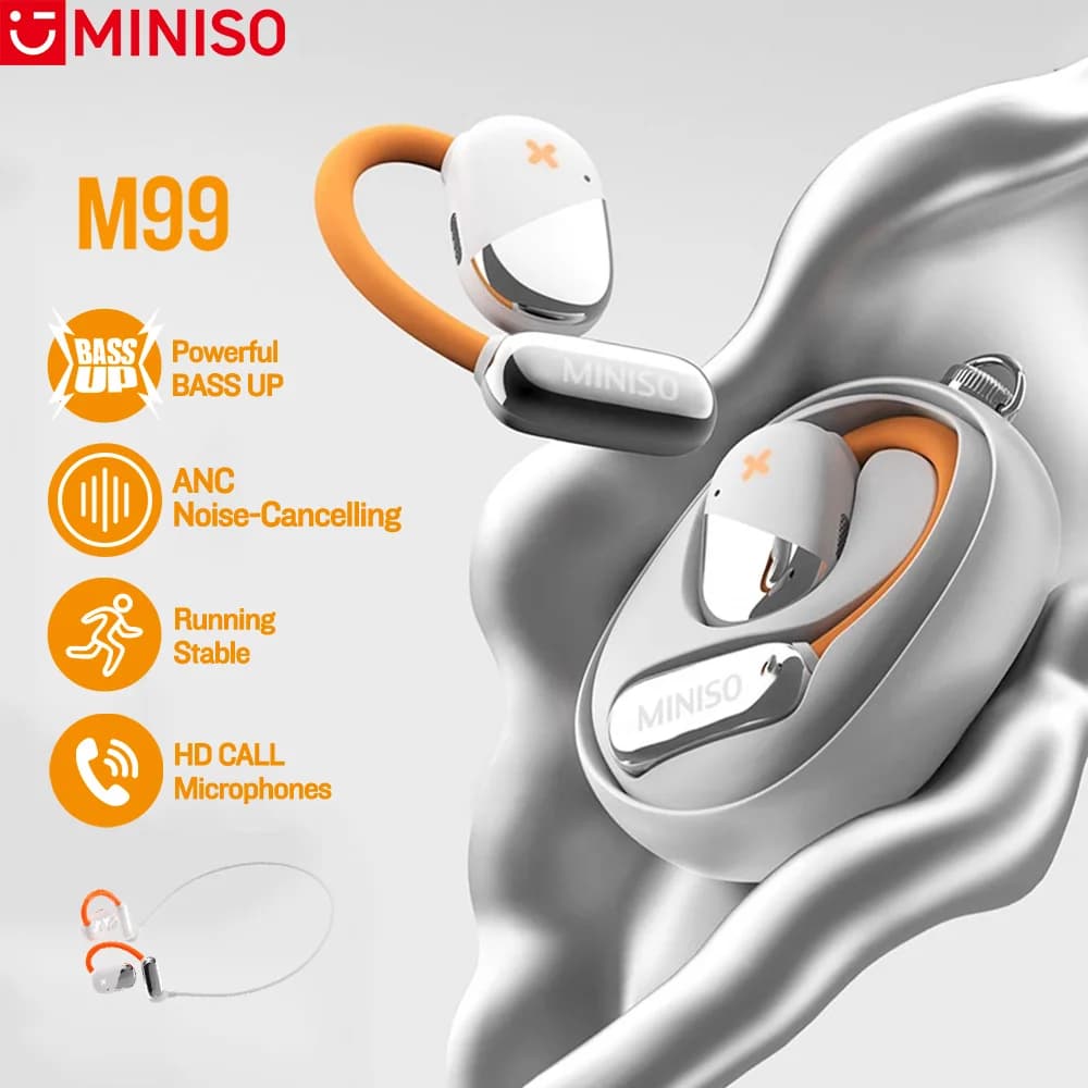 MINISO M99 Open headset Bluetooth 5.4 ANC Sports wireless headphones with noise cancellation IPX5 Waterproof orange bright earphones