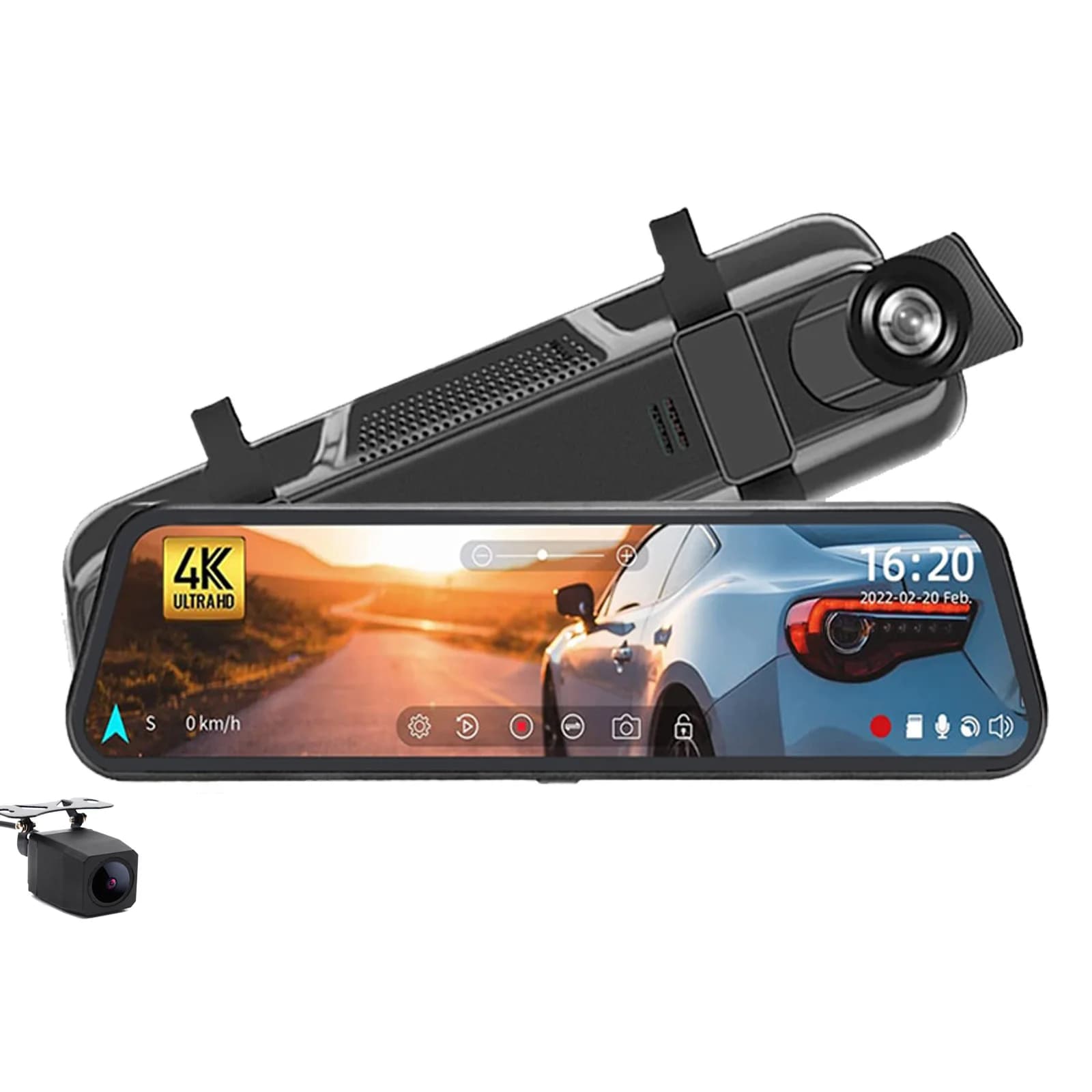 Specchietto Retrovisore Auto con Schermo Touch da 10 Pollici, Telecamera 4K WiFi GPS, Dash Cam Doppia Lente Anteriore e Posteriore 4K