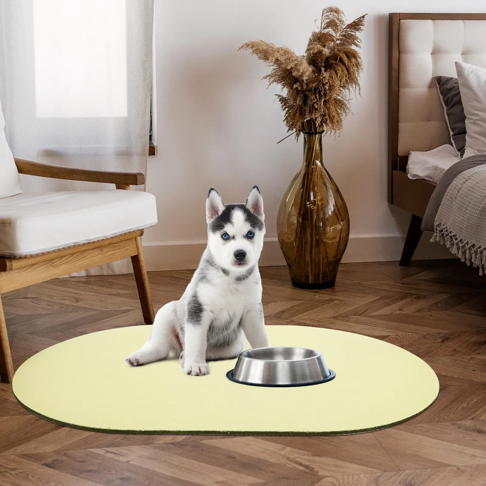 Tappetino Assorbente per Ciotole di Cibo e Acqua per Cani e Gatti, Antiscivolo, ad Asciugatura Rapida, Resistente all'Usura, Protezione per Pavimenti