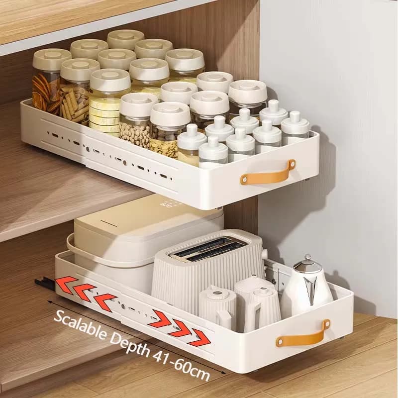 Organizzatore Espandibile per Armadio da Cucina - Cassetto Estraibile con Sistema di Porta Spezie per Dispensa