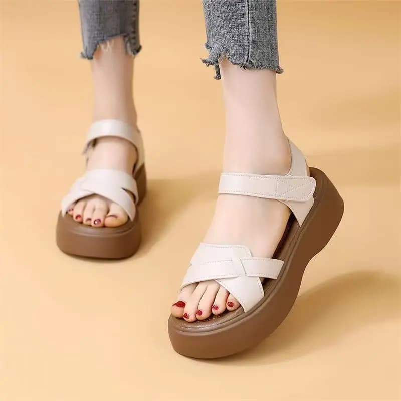 Women Summer New Wedges One word Casual Sandals Lightweight Non Slip Thick sole Velcro Outdoor Beach Sandals Sports Sandals