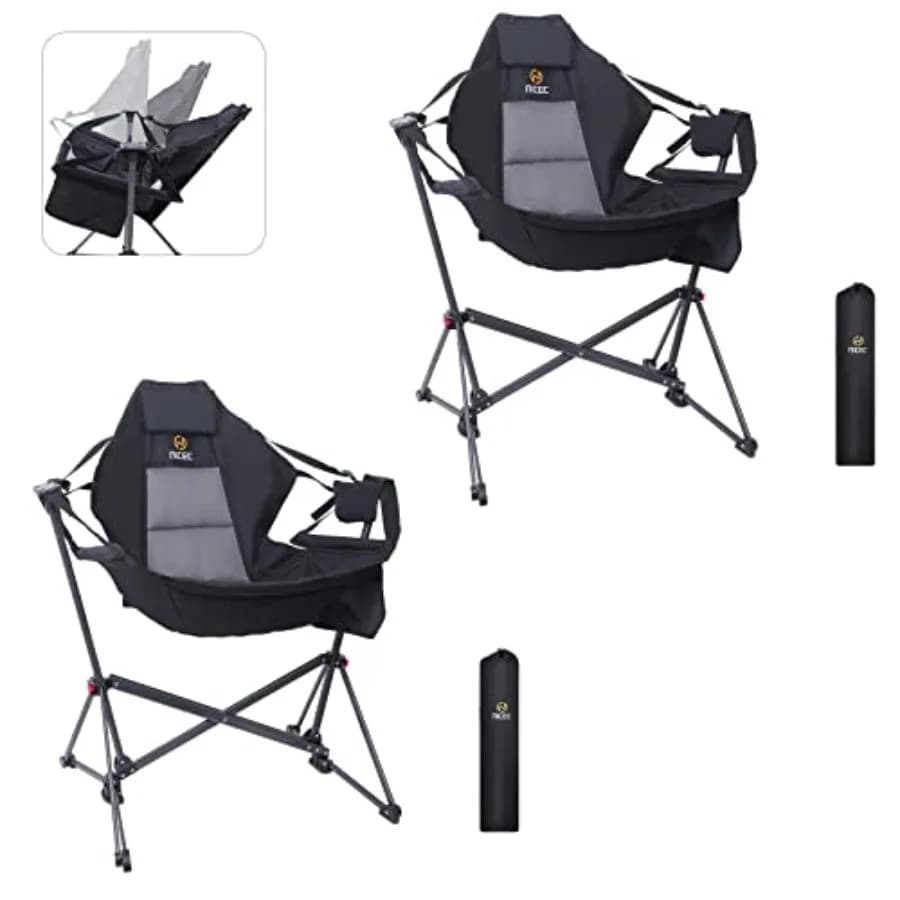 Outdoor camping rocking chair with support and carriers, high back portable sports chair, 2 pack, durable, black