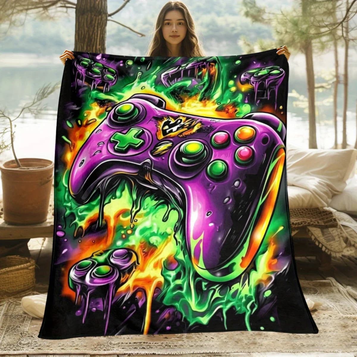 Flanella da gioco da 1 pezzo - Ultra morbida con design per controller di gioco, per tutte le stagioni per divano, letto, viaggi - Regalo perfetto per giocatori