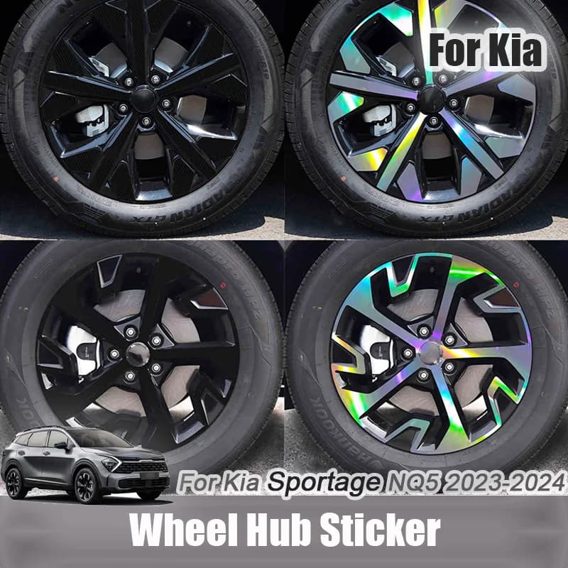 For Kia Sportage NQ5 2022 2023 2024 Iridescent Car Hub Wheel Stickers Holographic Self-adhesives Decalcomanie for Circles In Waterproof League