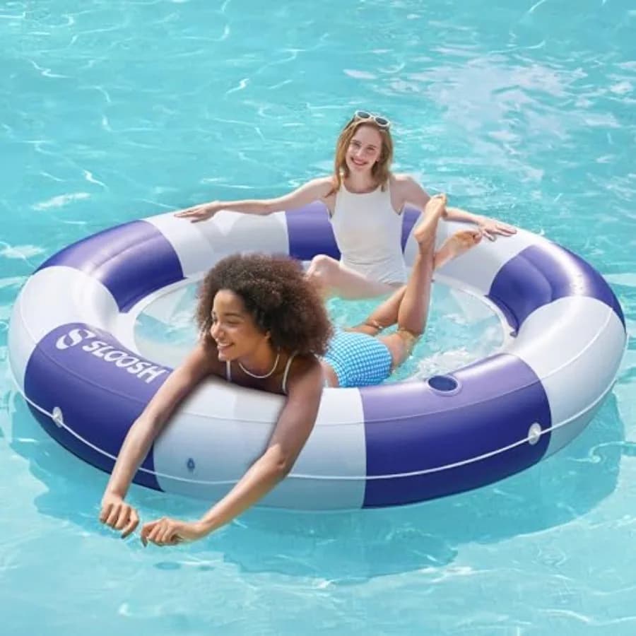 Lettino Gonfiabile Galleggiante 80x80 cm con Rete, Doppio Lettino Rotondo per Adulti, Materassino Galleggiante per Lago e Spiaggia con Portabicchieri