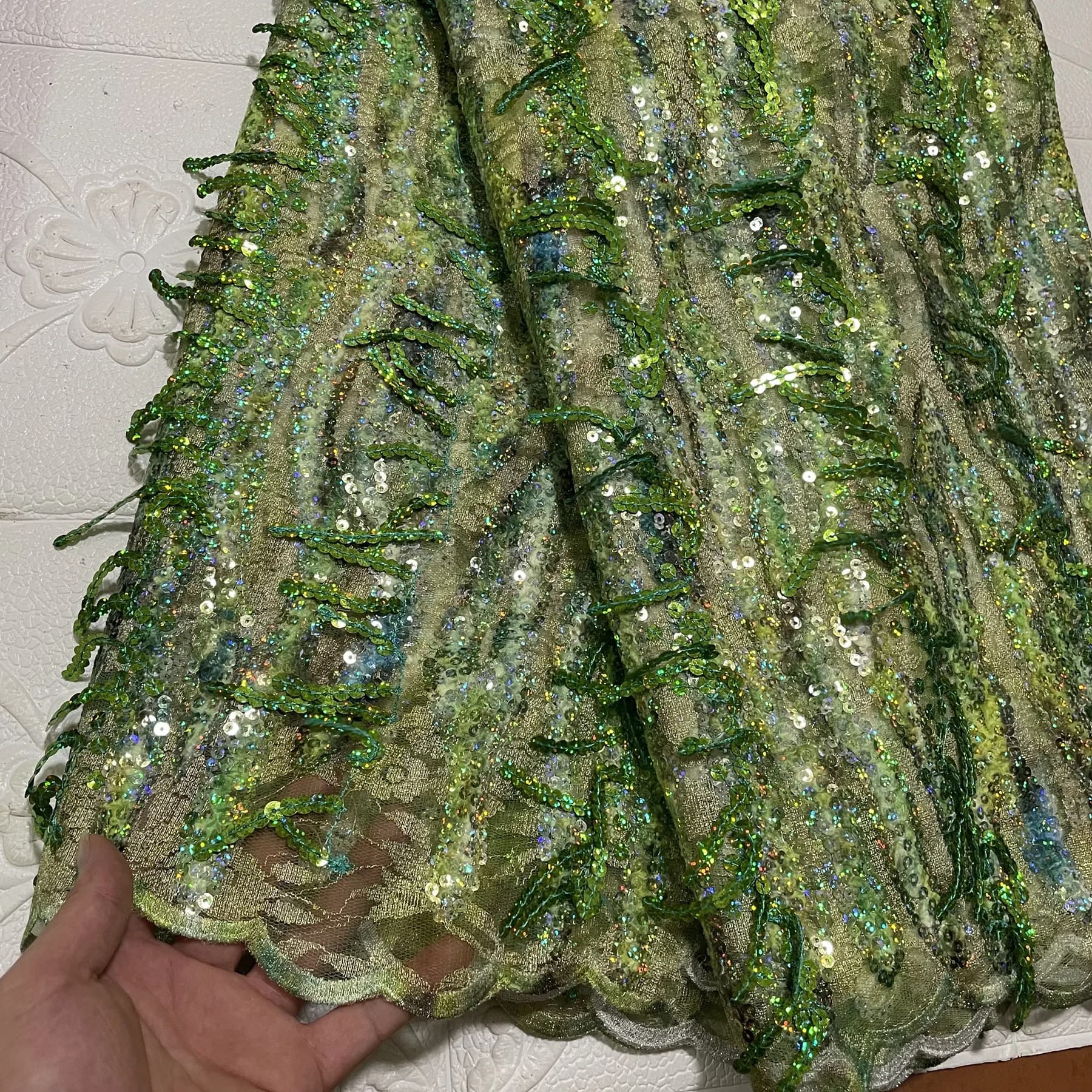 Luxury African Bridal Tulle Fabric with Sequins & Tassels Printed Velvet Embroidery French Net Lace 5 Yards