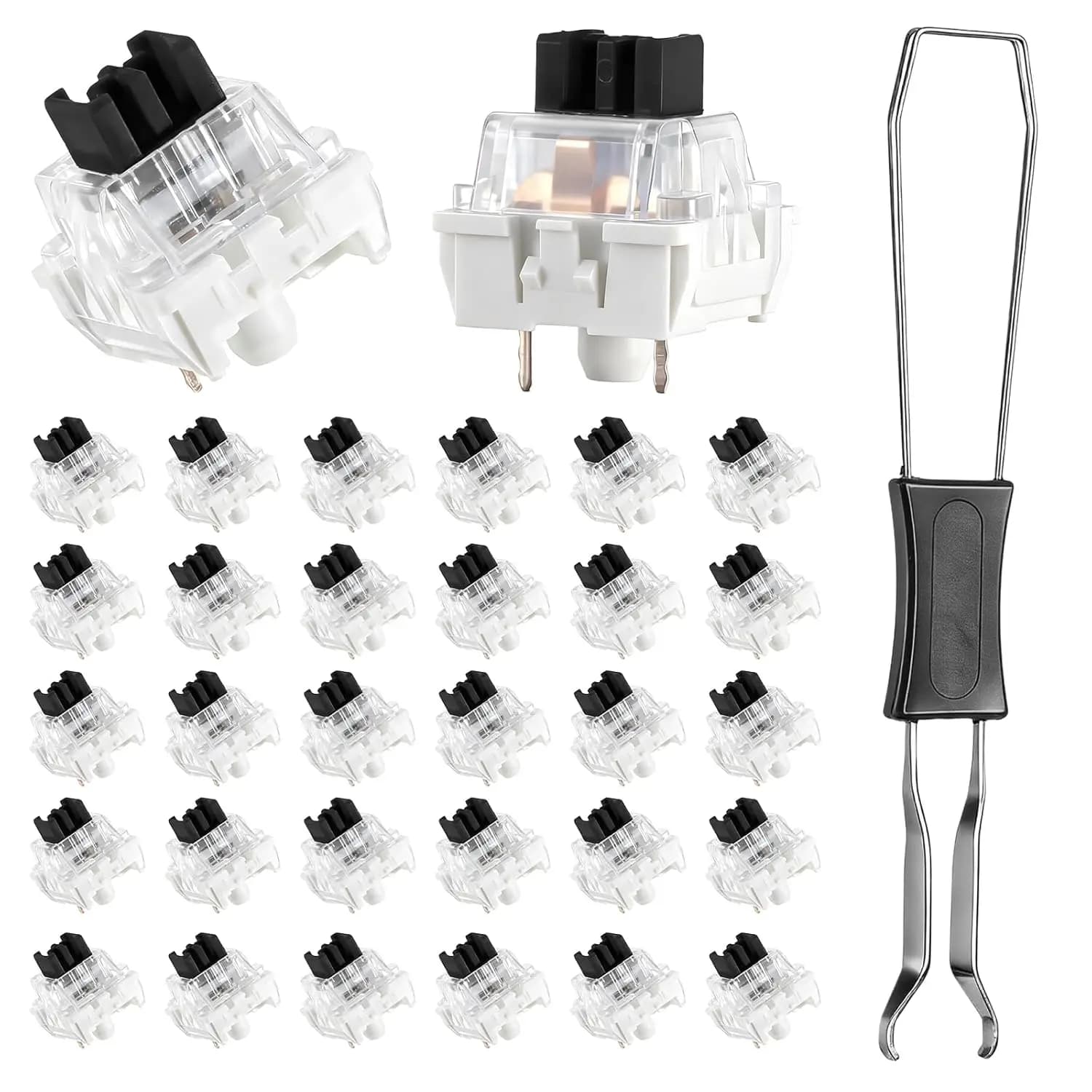 Mechanical Keyboard Switches 50 Pcs 3 PIN Keyboard Clickers for 3D Prints Replacement Dustproof Keyboard Switch with Key Puller