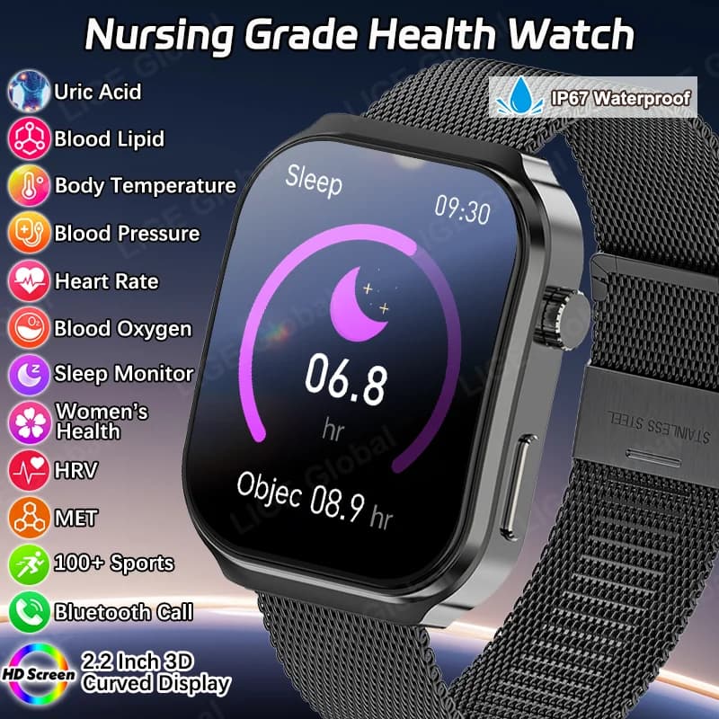 LIGE Nuovo Smartwatch per l'analisi dei lipidi nel sangue per uomo e donna, con monitoraggio HRV, acido urico, MET, temperatura corporea e sonno.