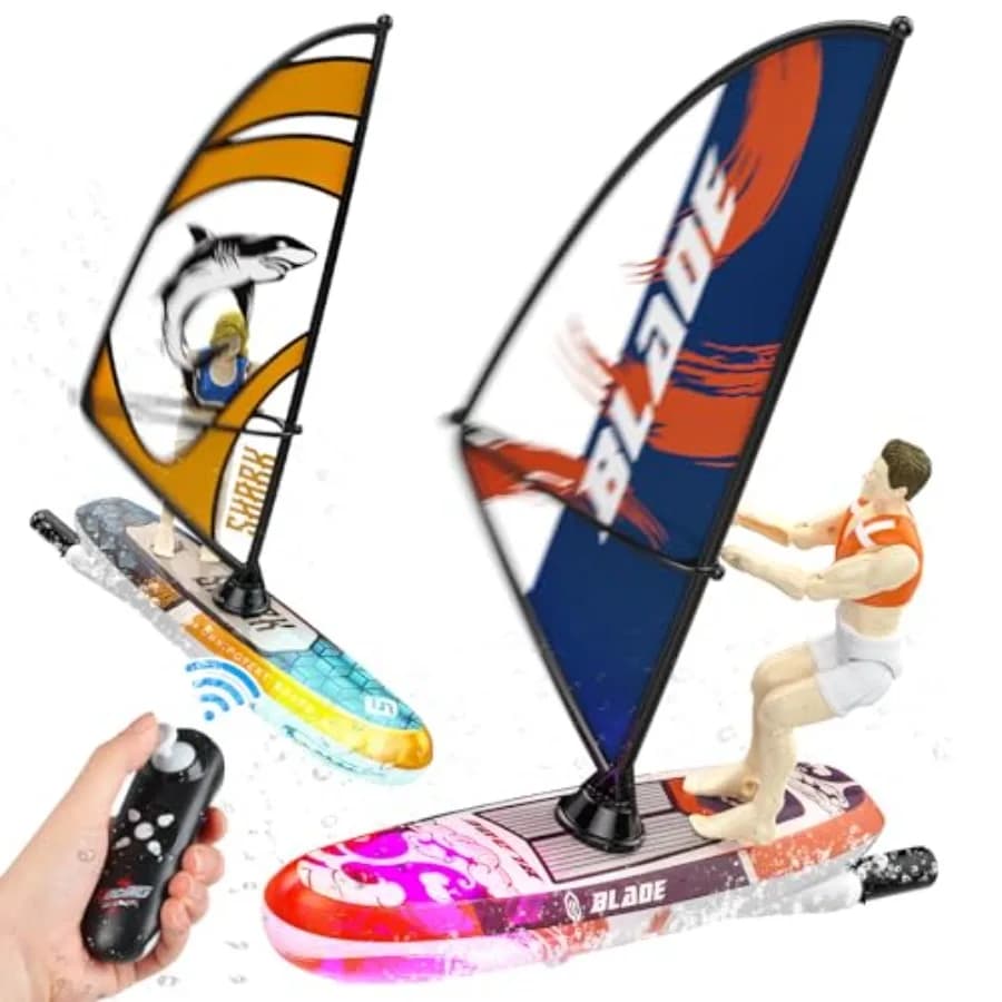 Set di 2 Barche Telecomandate 2.4Ghz con Luci LED per Piscine, Laghi e Vasche da Bagno, Giochi d'Acqua Estivi per Esterni
