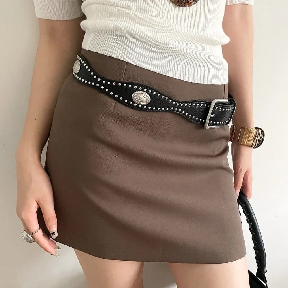 Fashion Casual Rivet Belt Metal Pin Buckle Retro PU Leather Belt Waist Belt Dress Decoration