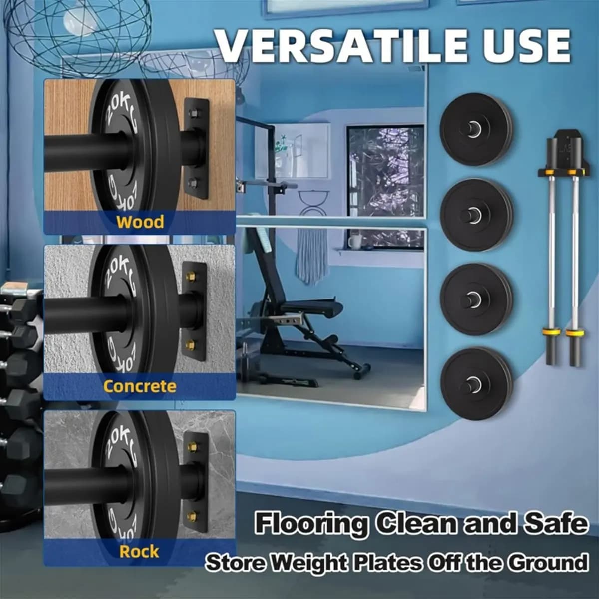 New 2 sets wall weight holders weight holders for weight plate holders wall mounted flats with barbell