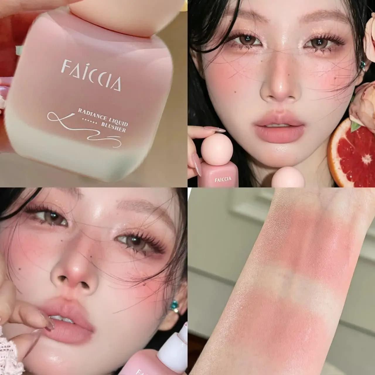 Blush liquido Faiccia, finitura morbida opaca a bassa saturazione, texture idratante, facile da sfumare con un leggero strofinio, esalta il colore naturale, illumina e copre le zone scure, si adatta alla base del trucco senza lasciare una sensazione polverosa, resistente all'acqua e al sudore, fissa il colore, a lunga tenuta e non si agglomera, adatto per il trucco quotidiano, feste, appuntamenti e regali per le vacanze.