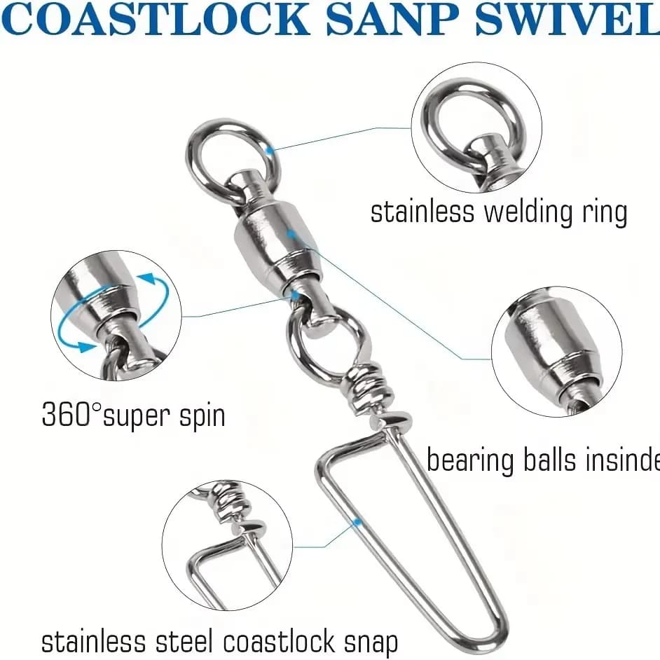 20pcs Fishing Snap Swivels Ball Bearing Swivels Stainless Fishing Swivels Saltwater Resistance Barrel Swivel Freshwater Fishing