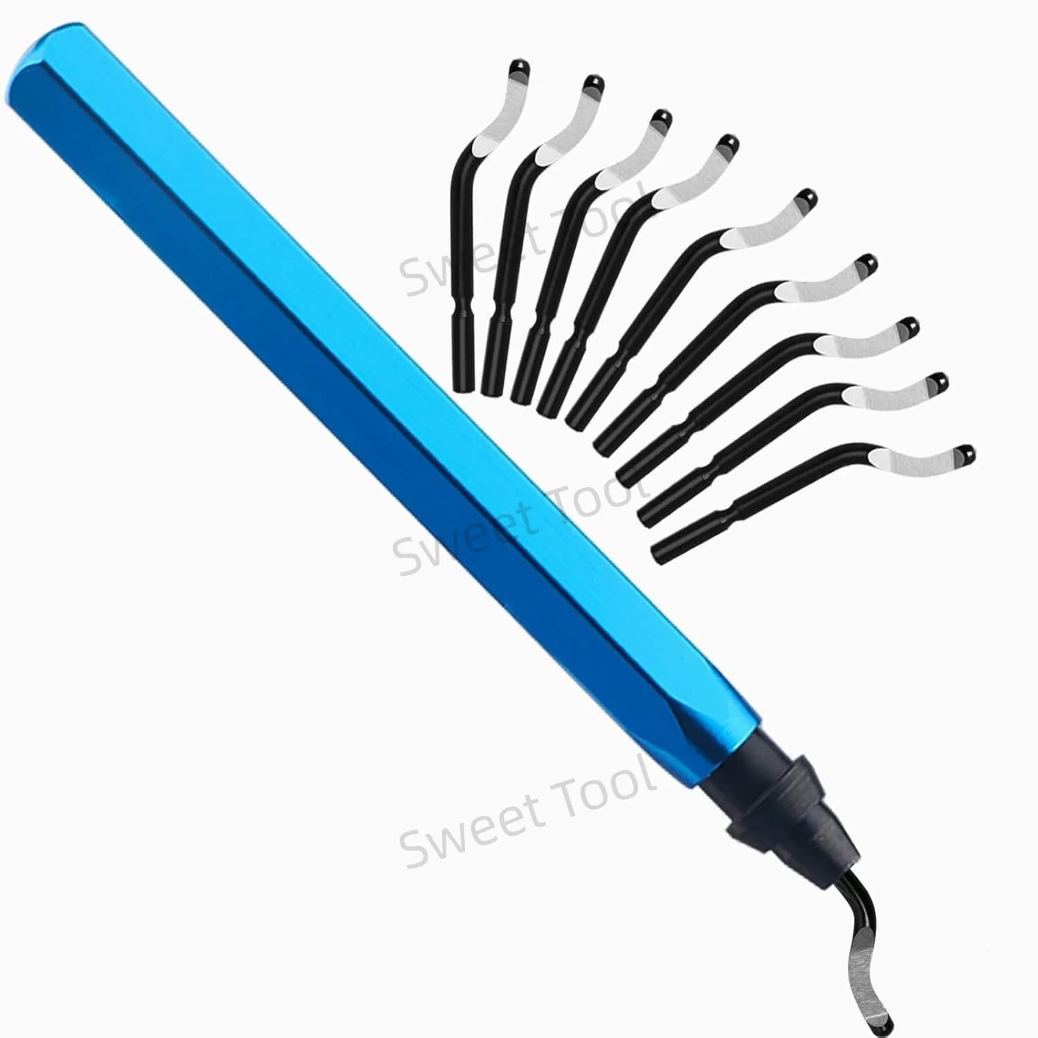 Kit di strumenti per sbavatura manuale Manico in metallo blu con lama girevole 1/10/11 Bava per bordi Rimuovi set di strumenti per sbavatura Strumento per alesatore per rimozione bava