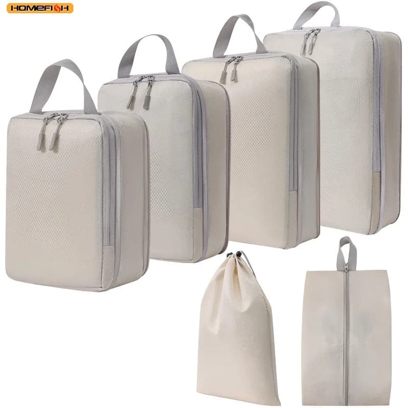 Set Homefish da 6 pezzi, cubi per l'organizzazione dei bagagli, comprimibili, impermeabili, portatili, con borsa per il trasporto.