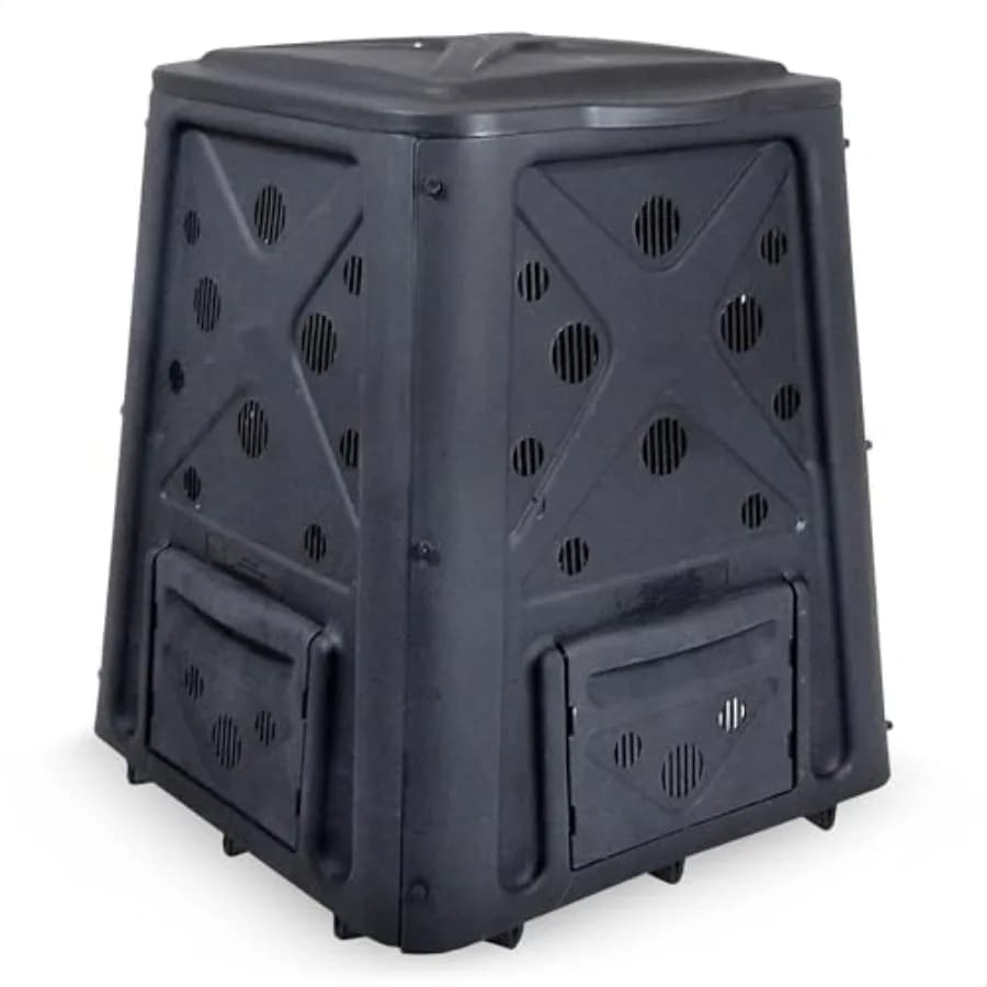 Outdoor Compost Bin with Lift Off Lid, 4-Door Access and Vent Holes, 65 Gallon, Black - Composting Bin Container for Kitchen Fo