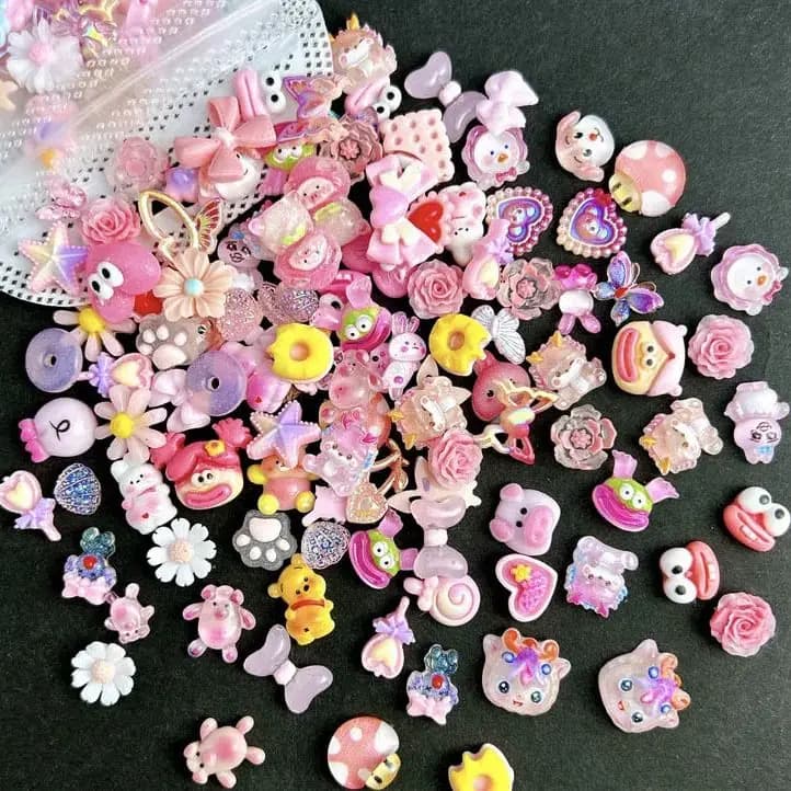 50 pcs Resin Flower Pink Pendants And Pendants For Nails Nice Carton Animated Rana Bear Mixed Casual Nails Artistic Decorations FAI Accessories From You Crafted Made To Hand