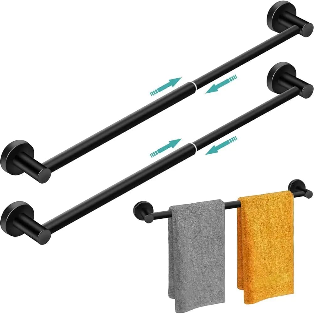 Portasciugamani Regolabile per Bagno - Barra Robusta Antiruggine da Parete (13,18-24 Pollici, Nero, 2 Pezzi)