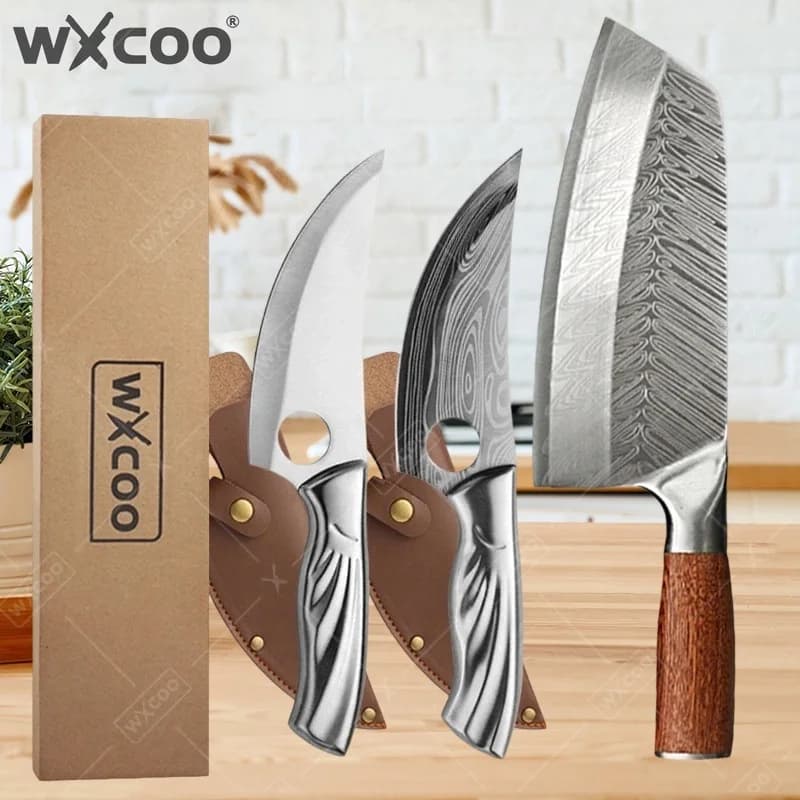 Coltelli da Cucina Professionali WXCOO, Coltello da Macellaio in Acciaio Inox, Coltello per Affettare Frutta e Verdura, Coltello da Disosso