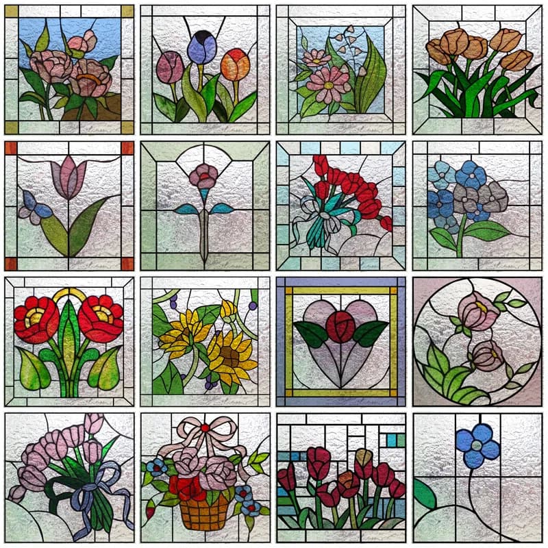 Custom size 3D Matte Window Film Stained Glass Decorative Uv Window Sticker Privacy Frosted Static Cling for Glass Garden Flower