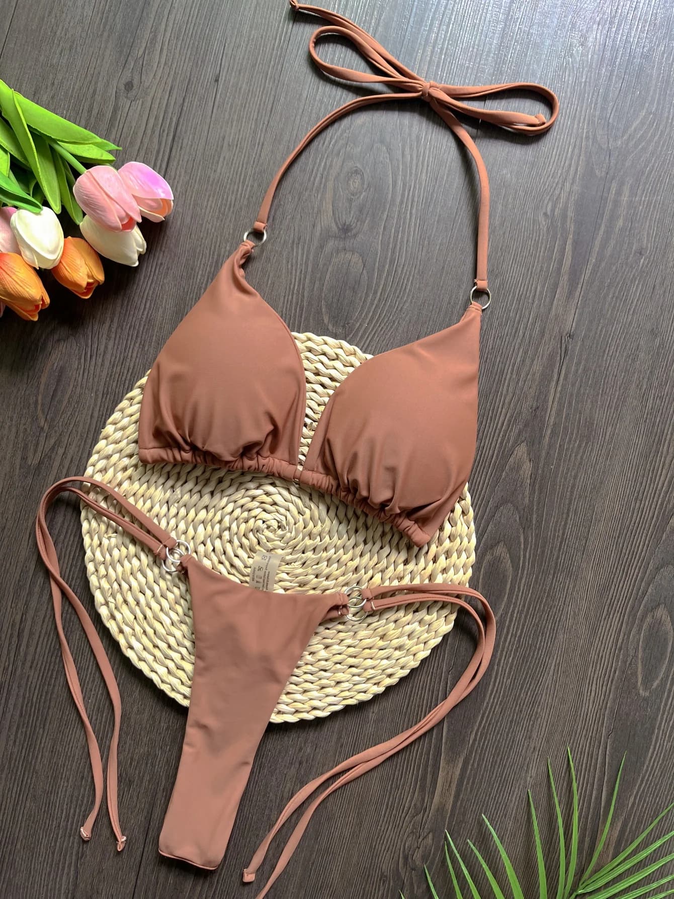 RUOTONGSEPT Sexy Halter Satin Brazilian Bikini Donna Costume da Bagno Femminile Due Pezzi Set Bikini Costume da Bagno