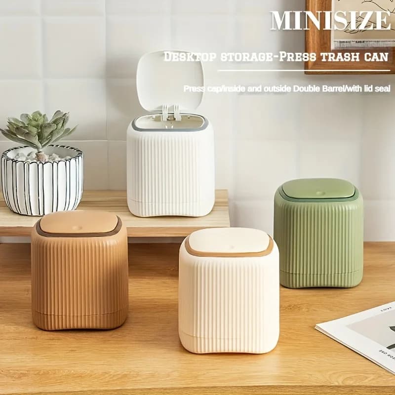 Mini cestino per rifiuti da tavolo di lusso con contenitore per riciclo tipo pressa Bidone per rifiuti in plastica Prevenzione degli odori Bidone per rifiuti da cucina per desktop da ufficio